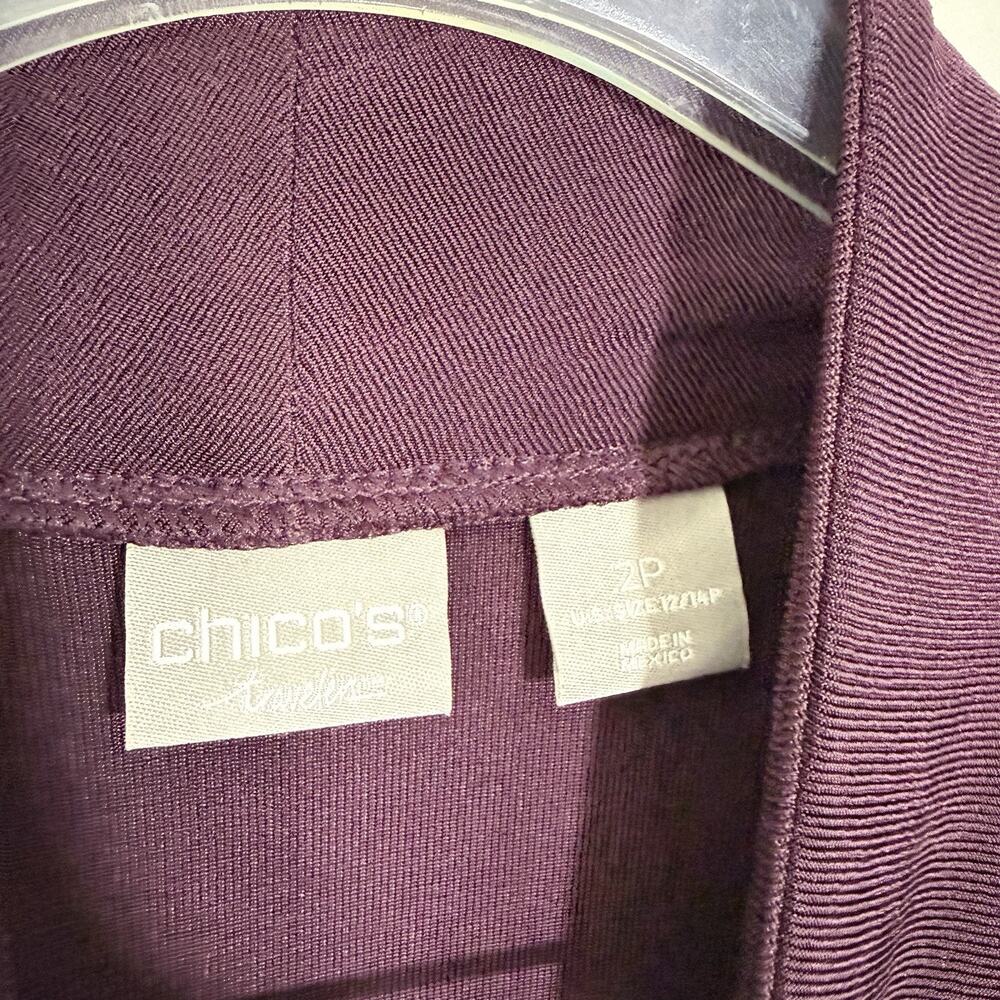 Chico's Midi Dress 2P US 12/14 P Solid Slinky Mock Neck Short Sleeve Burgundy - Picture 3 of 5